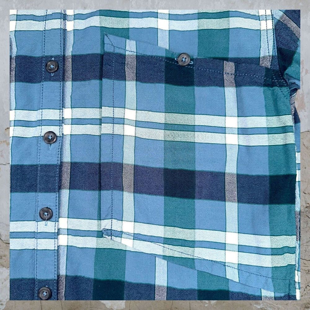 FREE PEOPLE Small Loveland Plaid Button Down Shirt Winter Sea Oversized Fray Hem - Picture 6 of 14